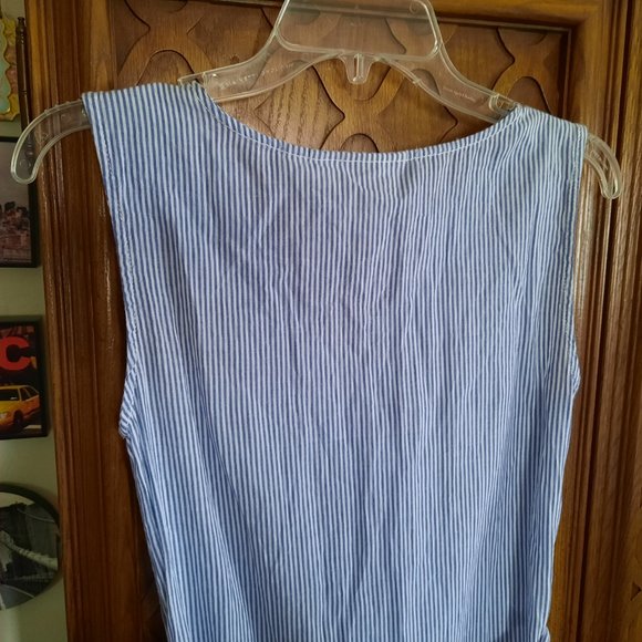 H&M L.O.G.G Blue Cotton Seersucker Striped Tie Wrap Dress - Size 4 - Picture 9 of 16